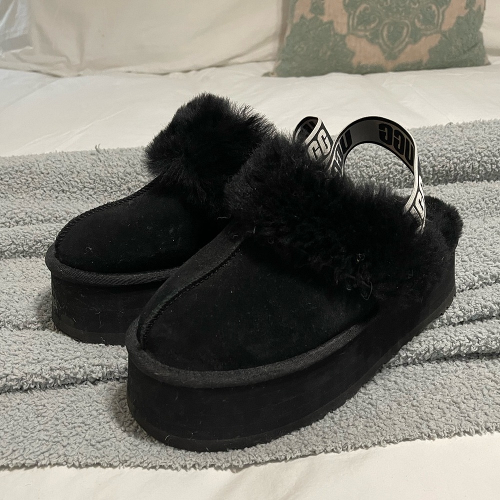 Black UGG platform slippers